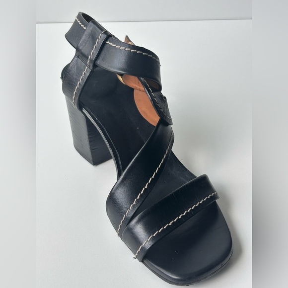 Chloe Candice Topstitch Leather Sandal Size 6 (36.5 EU) Block Heel - Picture 9 of 16